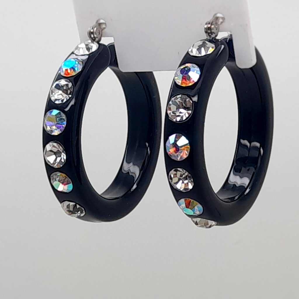 Chunky Black Color Lucite Acrylic Wide 15 Hoop Latch Back Fashion Earrings 24$